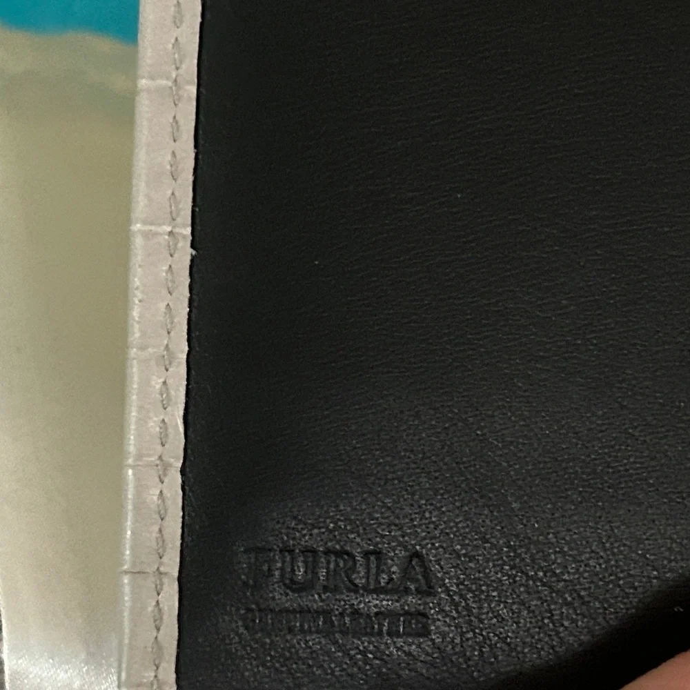FURLA Light Gray Croc-Embossed Wallet With Dust Bag NWT